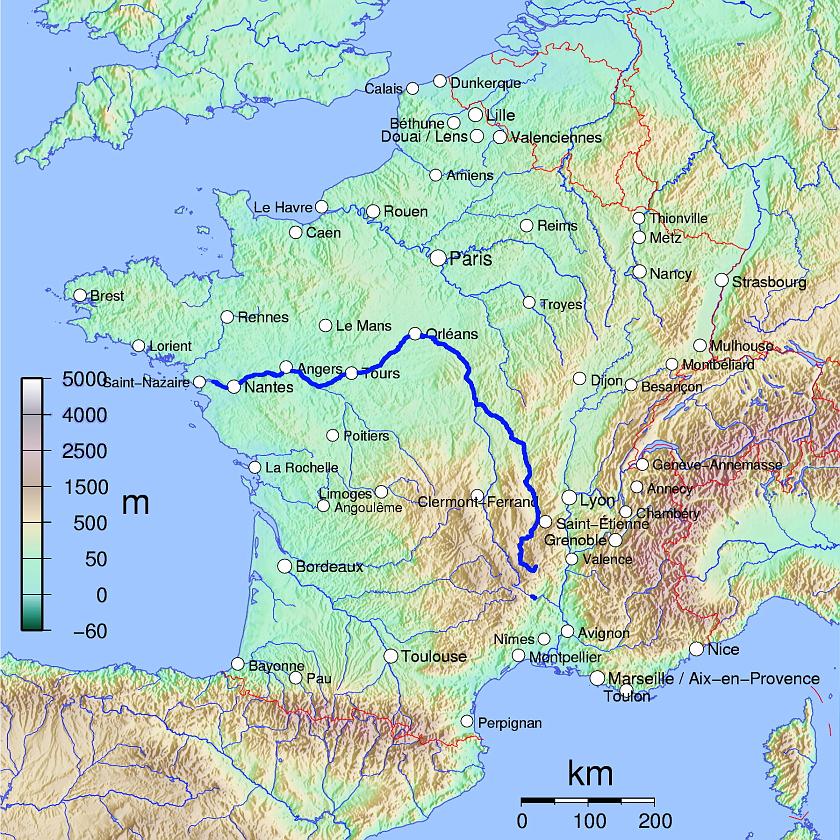002, The Loire Valley & Paris, France, 28 Jul - 8 Aug 2011, France Map with the River Loire Highlighted.jpg